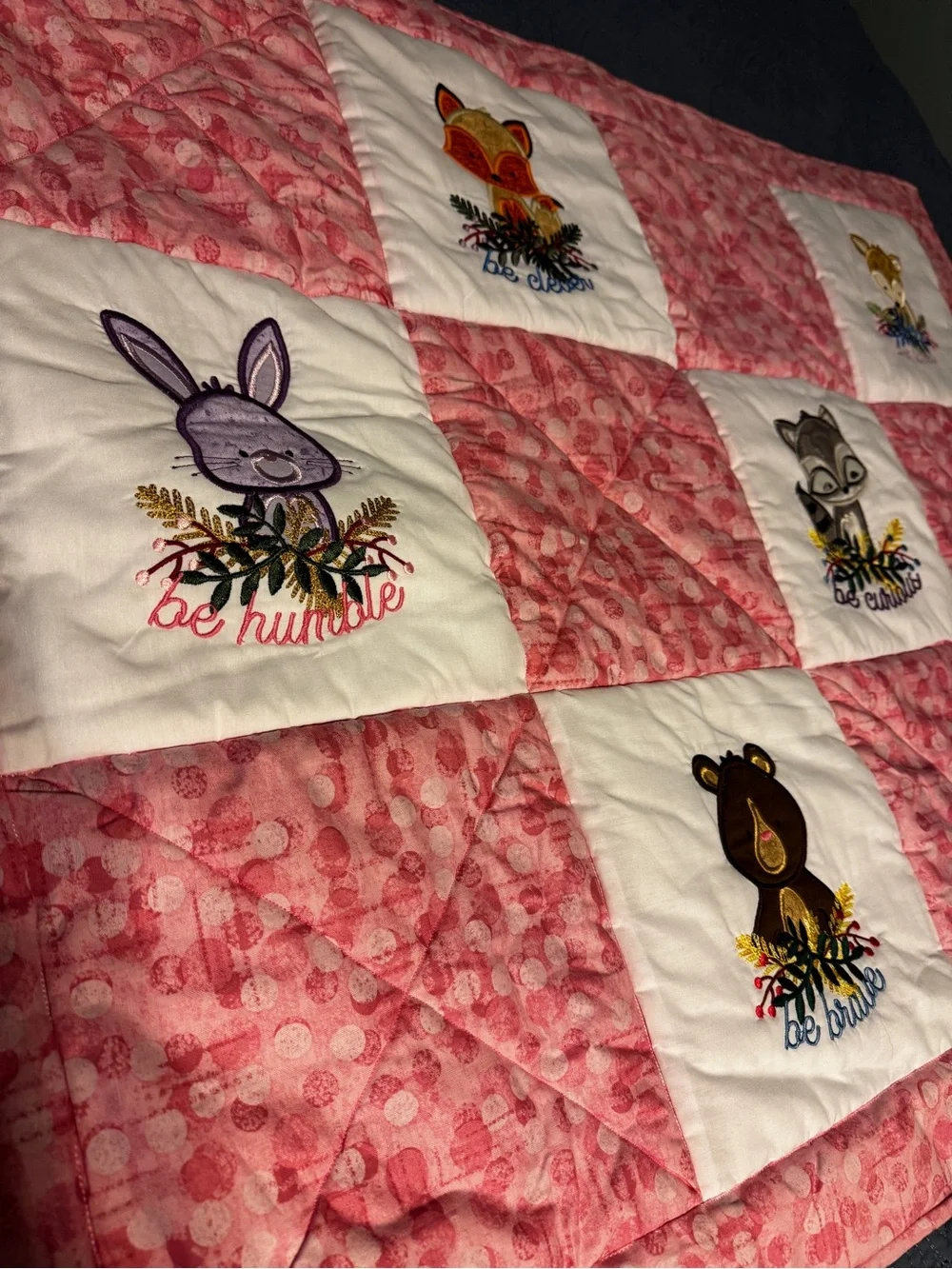 Handmade Woodland Animals Quilted Baby Blanket Cottagecore Coquette